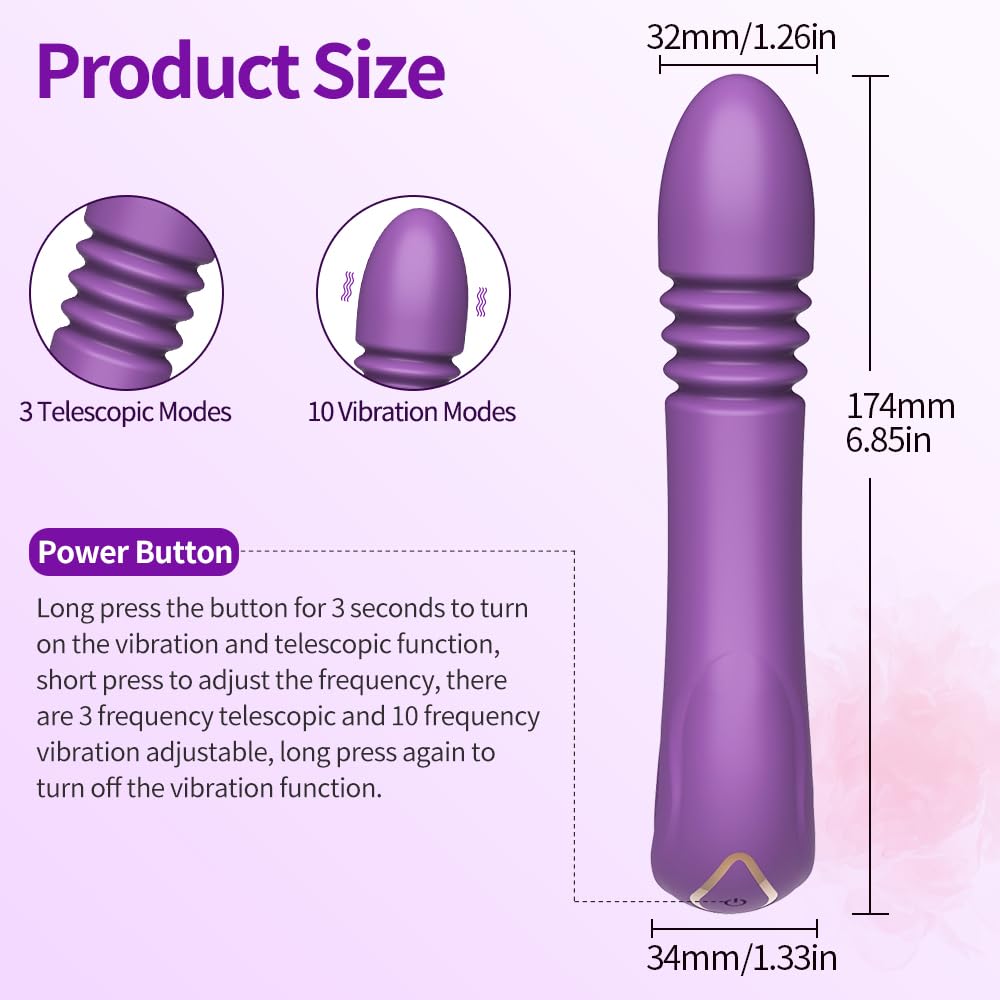 Vibromasseur télescopique rechargeable — USB - 10 vibrations et 3 mouvements