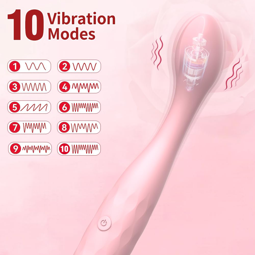 Vibromasseur à tête profilée — 10 modes, silicone, rose